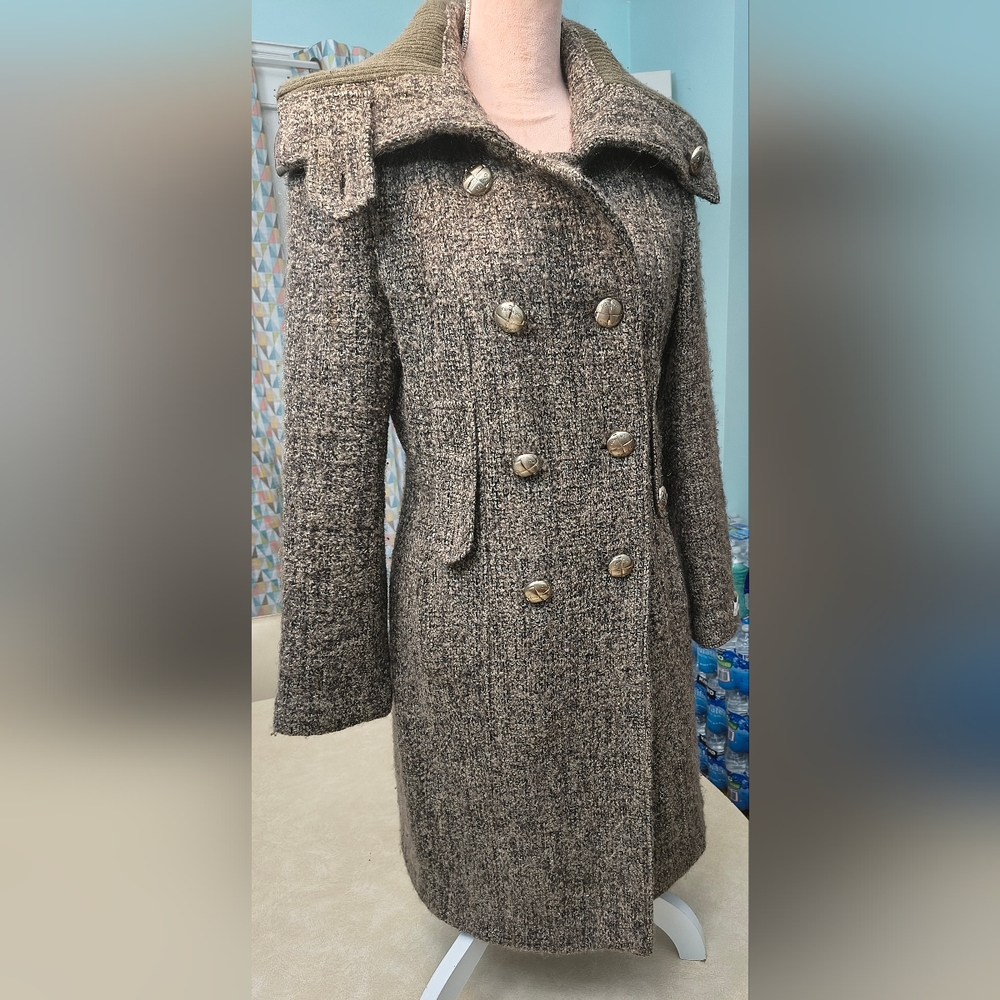Calvin Klein Womens Brown Tweed Double-Breasted Coat